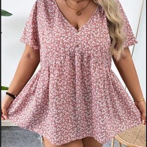 Pink and White Peplum Tunic with Relaxed Fit